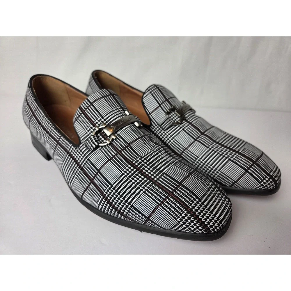 Men's Houndstooth Plaid Loafers Slip On Prom Wedding Dress Shoes Size 12